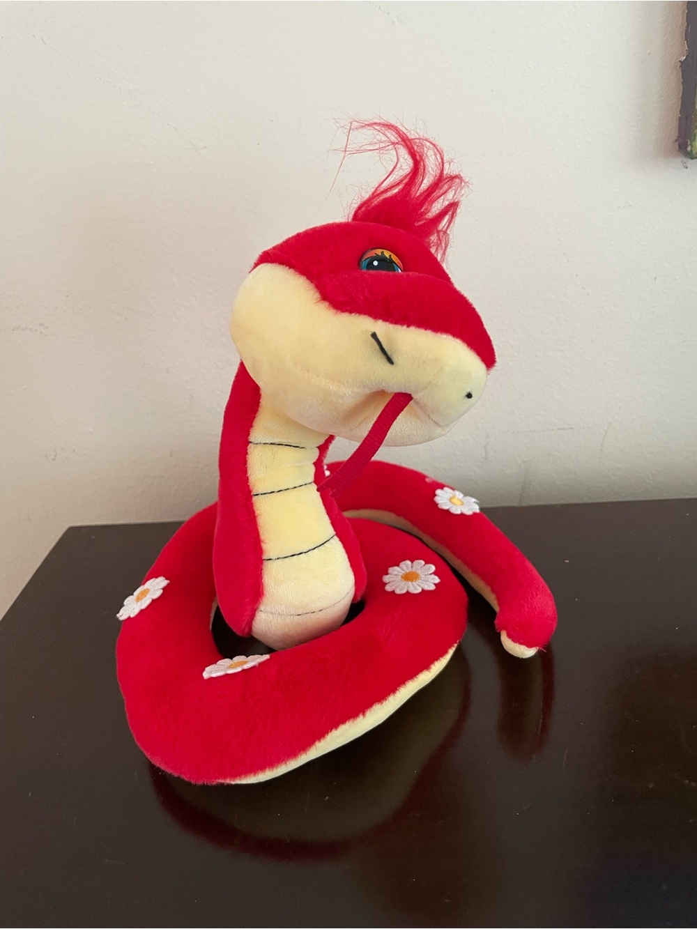 Red Plush Snake Pet Toy with Daisy Accents